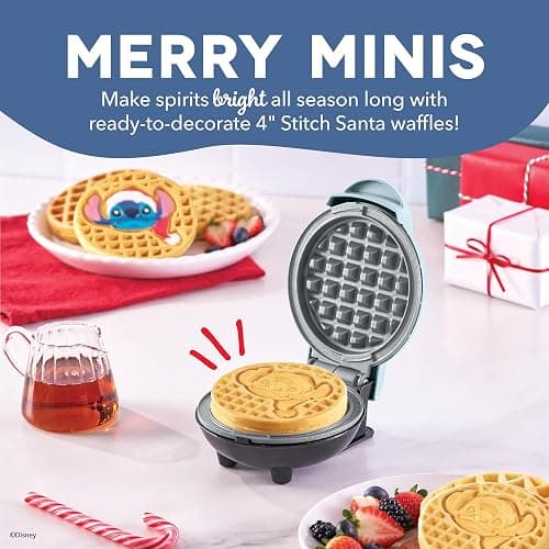 Disney Dash Stitch Santa Mini Waffle Maker - Holiday Waffle Maker - Simple Setup & Quick Cleanup - Convenient & Compact for Easy Storage thumbnail 2