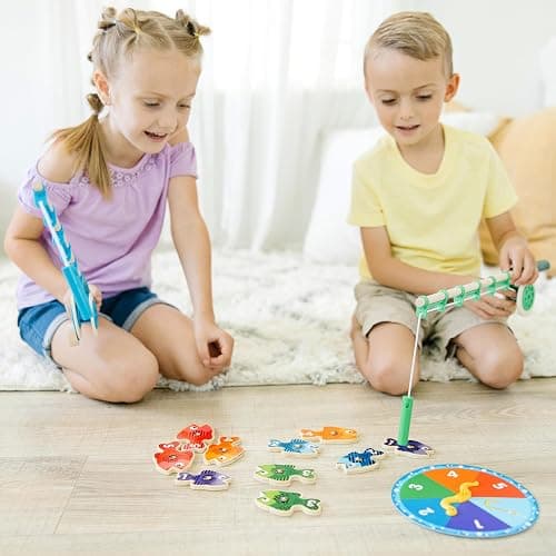Melissa & Doug Catch & Count Wooden Fishing Game With 2 Magnetic Rods thumbnail 2