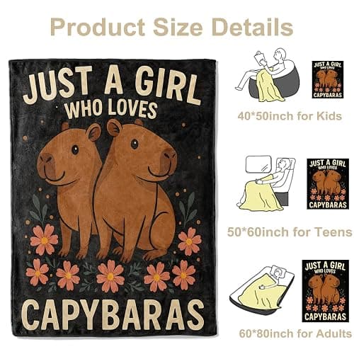 Cute Capybara Floral Throw Blanket, Lightweight Warm Flannel Blankets, Home Decor and Gifts, Soft Cozy Throws for Women Girls Kids, 50"X60" for Bed Couch Travel Office thumbnail 3