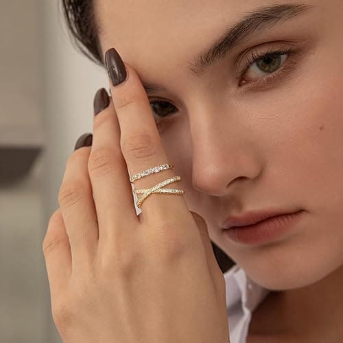 Dochais Gold Rings for Women, 14K Gold Plated Cubic Zirconia Ring Set Thumb Rings for Women Wedding Rings Ladies Rings Gold Stacking Rings Engagement Rings Promise Ring thumbnail 3