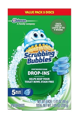 Scrubbing Bubbles Continuous Clean Toilet Drop-Ins, Automatic Blue Toilet Bowl Cleaner, Septic-Safe Tank Tablets Remove Hard Water Minerals & Limescale, Stain & Smell Protection, 5 Count (Pack of 1) - Image 1