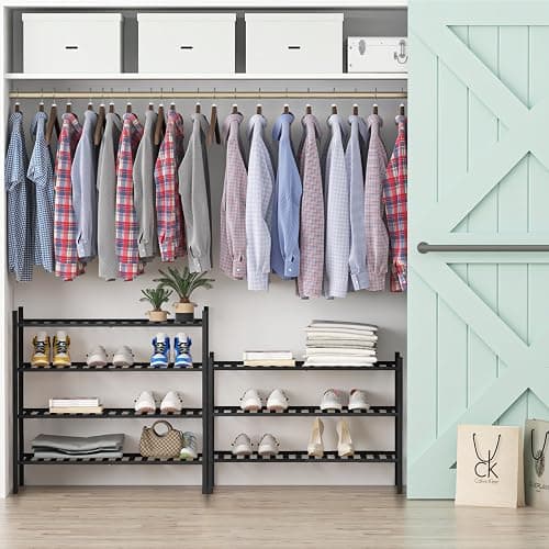 Z&L HOUSE 3-Tier Shoe Rack for Closet, Stackable Bamboo Shoe Rack for entryway, Hallway, Bathroom, Multifunctional Utility Free Standing Shoe Shelf Black thumbnail 5