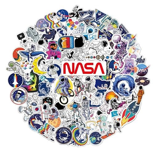 100pcs Space Stickers Pack for Water Bottles, NASA Logo Astronaut Vinyl Sticker for Hydroflask Helmet Laptop Skateboard, Waterproof Decals Gifts for Kids Teens Boys Adults - Image 1