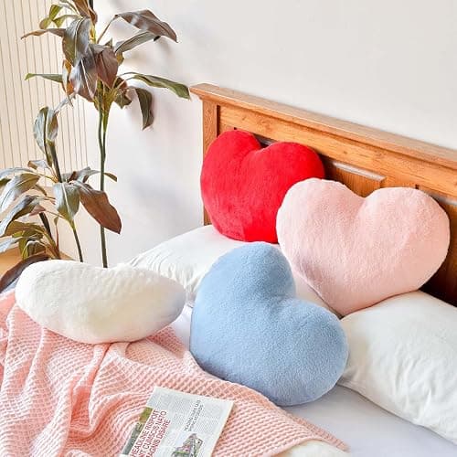 XVTRU Pink Heart Pillows, Cute Heart Decorative Pillow, Heart Shaped Throw Pillows for Bed, Faux Rabbit Fur Plush Hoom Decor Pillow Cushion for Chair Sofa Living Room (Mini 12.9" x 9.8") thumbnail 4