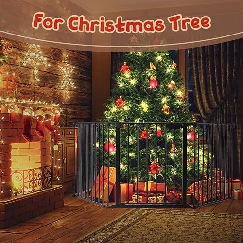 AUXSOUL 118" Wide Baby Gate Metal Safety Playpen - Fireplace Fence for Toddler/Pet/Dog, Fits 72"- 118" Wide, 5-Panel (30" H, Black) thumbnail 2