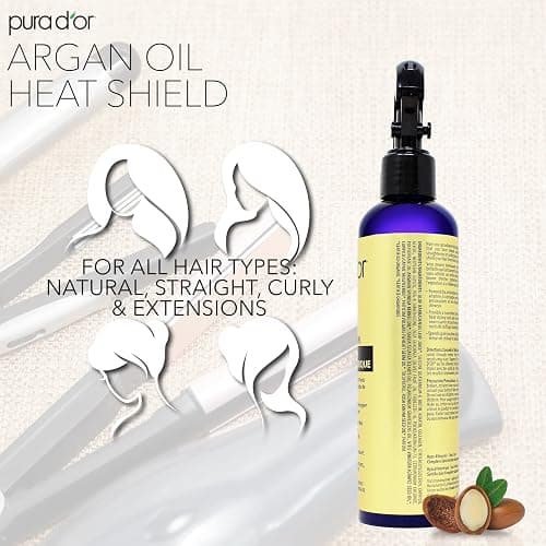 PURA D'OR Argan Oil Heat Shield Spray (237 mI) Water-Based Formula with Organic Ingredients, Enhances Shine & Moisture for Dry & Damaged Hair thumbnail 3