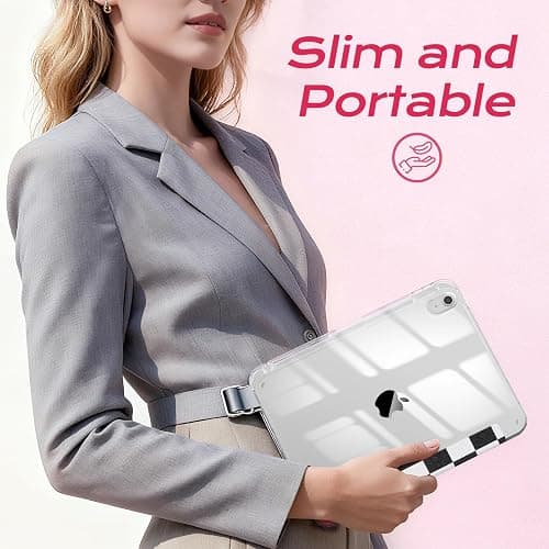 RONWTIMES Slim Case for iPad (A16) 11th Generation 11 Inch (2025), iPad 10th Generation 10.9 Inch (2022) with Pencil Holder, Shockproof Clear Hard Back Cover for Women Girls, Black Checkered thumbnail 6