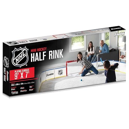 Franklin Sports Mini Hockey Rink Set - Half Rink Knee Hockey Goal, Mini Sticks, and Ball Set - Indoor Mini Hockey Rink - Official NHL Licensed White thumbnail 8