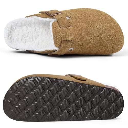 KIDMI Women's Fur Lined Suede Clogs Fuzzy Cork Footbed Mules Slip On Winter Potato Shoes thumbnail 3