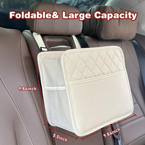 Witaxima Upgrade Car Seat Organizer Backseat with Storage Pockets, Multipurpose Car Organizer Hanging, Car Trash Bag Can,Premium PU Leather Garbage Can 2.14 Gallon Large Capacity Accessories Beige thumbnail 2