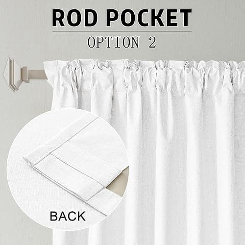 DUALIFE 100% Blackout Linen Pure White Curtains 84 Inch for Living Room Darkening, Bedroom Linen Drapes 84 Inches Long Rod Pocket/Back Tab Heat Blocking Bohemian Pleated Window Curtain(50"x84"x2) thumbnail 6