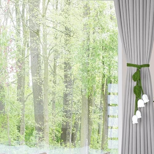 OCIOLI 2 Pack Boho Handmade Flower Curtain Tiebacks Curtain Holdbacks - No Drill Rope Curtain Holder, Drapery Holdback Decorative Pull Backs for Nursery & Bedroom Decor (2, Lily of The Valley) thumbnail 7