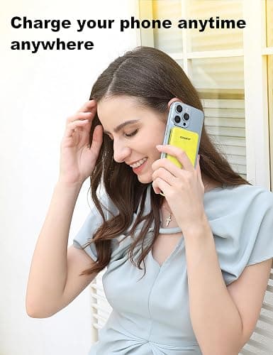 Alongza 6000mAh Small Portable Phone Charger with Built in Cable Lightweight Power Bank Type C Fast Charging External Battery Pack Slim Backup Charger Compatible with iPhone, Android - Yellow thumbnail 6