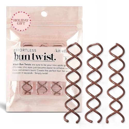 Kitsch Spiral Bobby Pins for Girls and Women - Hair Bun Maker | Rounded Tips, Chip-Resistant Bun Twist Spiral Hair Pins | Secure Hold All-Day | Ideal Gifts for Women - 3Pcs, Brown - Image 1