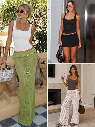 ATHMILE Double Lined Tank Tops for Women Summer Square Neck Sleeveless Basic Spring Going Out Top thumbnail 6