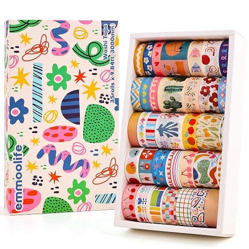 emmoolife 35 Rolls Washi Tape Set, Colorful Cute Floral Writable Decorative Tapes for Scrapbooking and Journaling, Junk Journal Supplies, Bullet Journaling for Women Girl 5-30mm Wide 9.84ft Long/Roll - Image 1