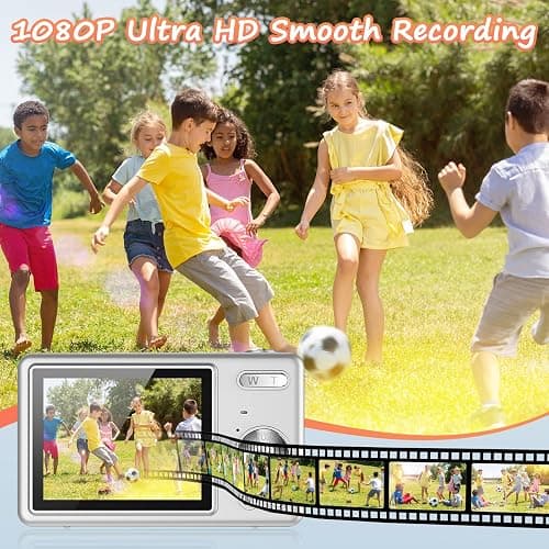Digital Camera 1080P FHD 44MP with 2.4" LCD Screen,16X Digital Zoom, Compact Portable Vlogging Camera with 32gb SD Card for Kids Teen Students Beginner (Silver) thumbnail 3