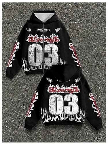 SOLY HUX Men's Y2k Number Graphic Zip Up Long Sleeve Hoodie Sweatshirt | Gothic Hooded, Punk Style, Casual Jacket Streetwear thumbnail 5