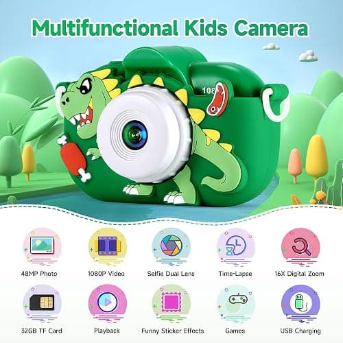 Kids Camera Boys Toys for 3 4 5 6 7 8 9 Years Old Boys, 48MP Dual Lens Kids Digital Camera Christmas Birthday Gifts, 1080P HD Video Selfie Toddler Camera with 32G SD Card thumbnail 2