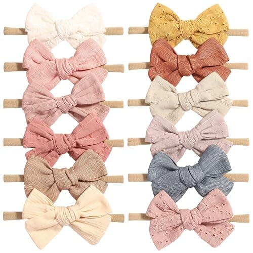 jollybows 12pcs Baby Girls Hair Bows Nylon Elastic Headband Hair Accessories for Infants Toddlers Newborn - Image 1