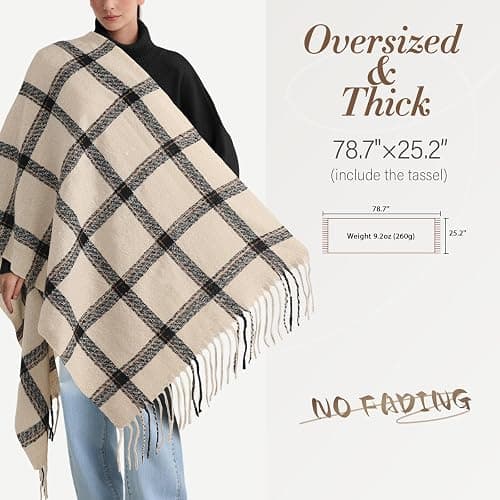 Trifabricy Winter Scarfs for Women, Long Blanket Scarf, Fashion Soft Taseel Plaid Scarf, Chunky Oversized Shawls and Wraps thumbnail 3