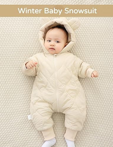 Happy Cherry Baby Newborn Snowsuit Winter Coat Romper for Infant Girls Boy Zipper Long Sleeve Cute Baby Snowsuit - 3-6 months - White thumbnail 2