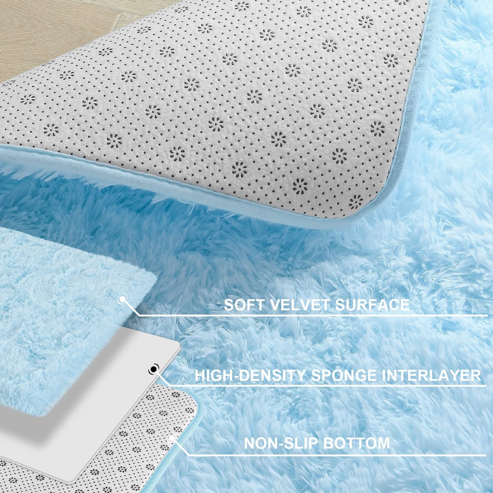 Kelarea Area Rug for Living Room, 3x5 Non-Slip Light Blue Rug Fluffy Soft Shag Rugs, Fuzzy Shaggy Plush Carpet for Bedroom, Nursery Rooms, Home Dorm thumbnail 3