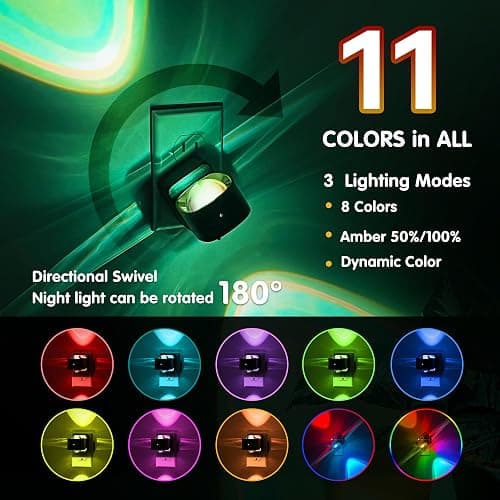 L LOHAS LED Night Light Projector, Color Changing Night Light Plug into Wall, Dusk to Dawn Sensor, Rotating Nightlight, RGB Ambient Lighting for Bathroom, Gaming Room, Gifts,1 Pack thumbnail 3