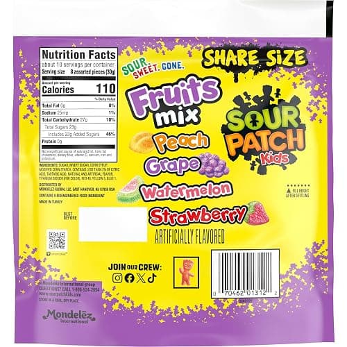 SOUR PATCH KIDS Fruits Mix Soft & Chewy Gummy Candy, Share Size, 11.03 oz thumbnail 3