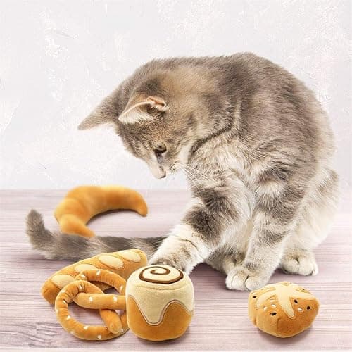 CiyvoLyeen Bread Catnip Toys, Cat Toy for Indoor Interactive Toys, Kitten Chew Bite Kick Toy Baguette Croissant Pretzel Toast Bun Cinnamon Roll Plush Catmint Pet Birthday Presents 6 Pack thumbnail 8