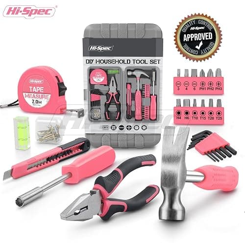 Hi-Spec Tool Set 25pc Pink Household DIY Tool Kit for Women. Small Mini Tool Box Set of Starter Basic Ladies Tools thumbnail 7