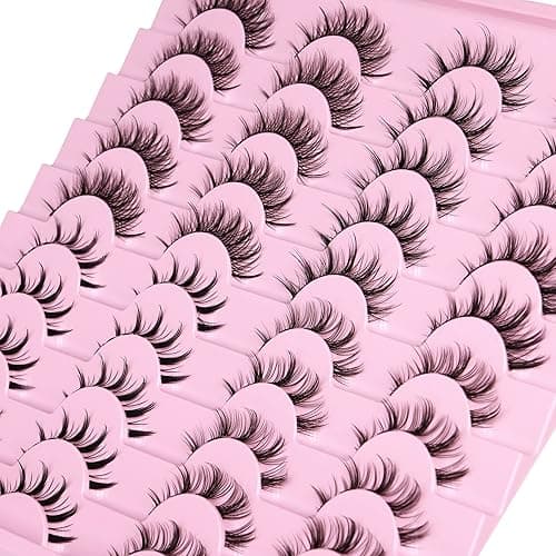 Manga Lashes Natural Look Anime False Eyelashes 20 Pairs Clear Band Individual Wispy Fake Eyelashes Strip Spiky DIY Cluster Lashes Extension C-curly Cat Eye Lashes Pack - Image 1