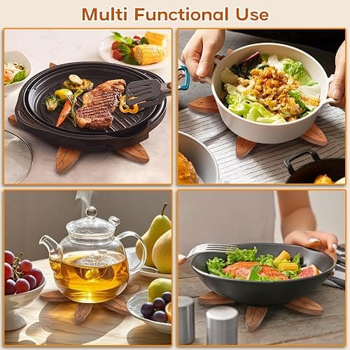 Wooden Trivets for Hot Dishes, Wooden Tree Trivet Set, Tree Coasters - of 5 + 1 Stand stored, Suited for Hots, Pans, Bowl, Teapot, Hot Holders - Multifunctional Ornaments thumbnail 5