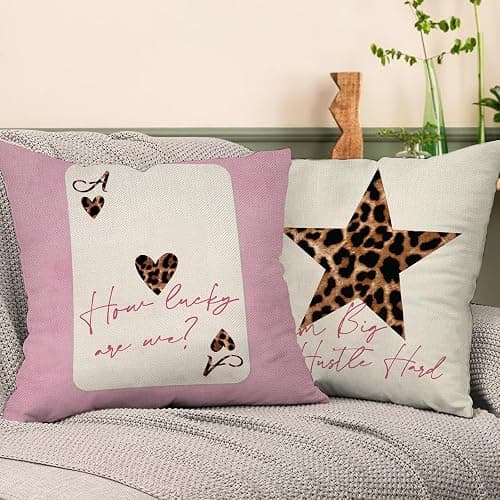 Fjfz Feeling Lucky 8 Ball Pink Leopard Print Decorative Throw Pillow Covers | 18 x 18 Set of 4, Trendy Cheetah Billiards Playing Card Star Home Decor, Funky Girls Dorm Bedroom Sofa Couch Cushion Case thumbnail 5