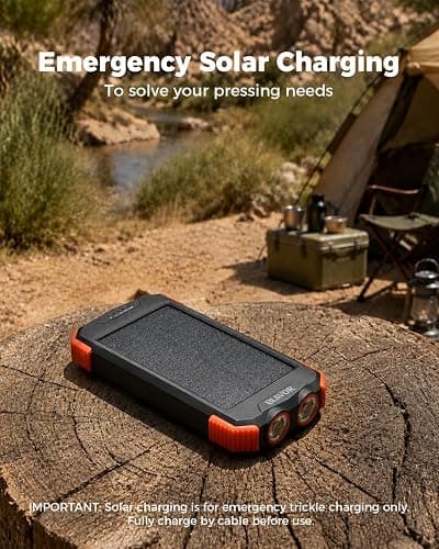 BLAVOR Solar Power Bank 10,000mAh Portable Wireless Charger for Cell Phones | 20W USB-C battery pack, battery bank, IPX5 waterproof, 2 flashlights, camping essentials, hiking gear, emergency solar backup thumbnail 6