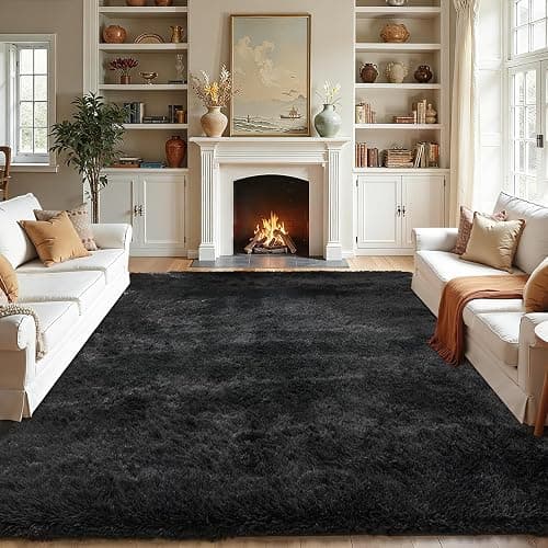 LEDODO Fluffy Area Rugs for Bedroom - Soft Plush Shag Rug for Living Room Nursery Kids Room - Non Slip Fuzzy Shaggy Floor Carpets for Girls Boys Play Room Dorm Decor (Black, 5' x 7') - Image 1