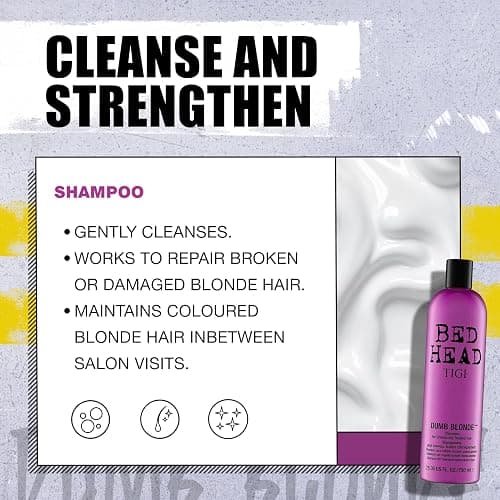 Bed Head by TIGI Dumb Blonde Shampoo & Conditioner Set, 2x 750ml, Keratin Hair Treatment for Bleached & Colour-Treated Hair, Moisturising Formula Repairs Dry Damaged Strands thumbnail 4