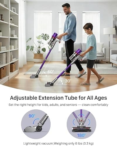 iXlion Cordless Vacuum Cleaner for Home - Powerful Stick Vacuum with HEPA Filter, 55-Min Runtime, LED Light, Anti-Tangle Brush, Detachable Battery,Lightweight Vacuum for Pet Hair,Carpets & Hard Floors thumbnail 7