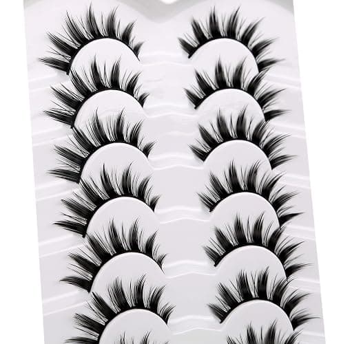 Pooplunch Manga False Eyelashes Spiky Natural Anime Lashes Doll Eye 8D Wispy Volume Sexy Faux Mink Fake Eyelash Strips 7 Pairs Pack thumbnail 7
