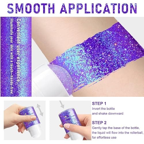 Roll-on Holographic Body Glitter Gel for Face and Hair Rave Glitter Makeup | Chameleon Color Changing Glitter Gel Under Light, Chunky Mermaid Sequins Festival Party Rave Accessories (Purple) thumbnail 3