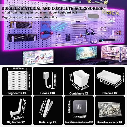 Hellpnoom Pegboard Combination Kit, Modular White Wall Organizer | 4 Pegboards & Accessories, Gaming Office Wall Storage, Crafts Displays thumbnail 4