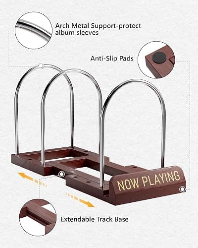 BS-VOG Vinyl Record Storage Stand, Expandable Record Holder for 30-70 LPs, Now Playing Display Rack for Albums, Wood & Metal Sturdy Vinyl Stand for Home Decor & Music Lovers thumbnail 5