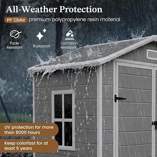 UDPATIO Outdoor Resin Storage Shed 6x4 FT, Plastic Shed for Garden, Grey | Weather UV Resistant, Heavy Floor, Lockable Design, Quick Assembly, Space-saving Vertical Build, Multi-Scene Backyard Use thumbnail 5