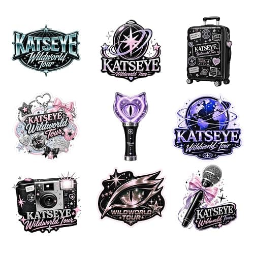 RockPaperStikrz Katseye Wildworld Tour Vinyl Stickers, 9 Pack, 3 Inch, Glossy Multicolor Concert Decals for Laptop, Water Bottle, Notebook thumbnail 3