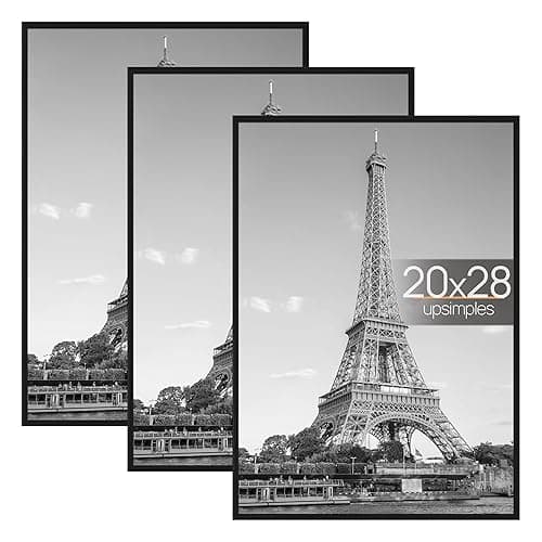 upsimples 20x28 Picture Frame Black 3 Pack, Scratch-Proof Poster Frames 20 x 28 for Photo Gallery - Slide-In Strips, Horizontal or Vertical Wall Mounting - Image 1
