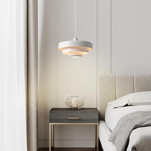 DoungRos Hanging Lamp Plug in White Pendant Light Fixtures Mid Century Modern Pendant Lamp Nordic Style Pendant Lighting Metal Shade for Living Room Dining Room Bedroom Kitchen Island thumbnail 7