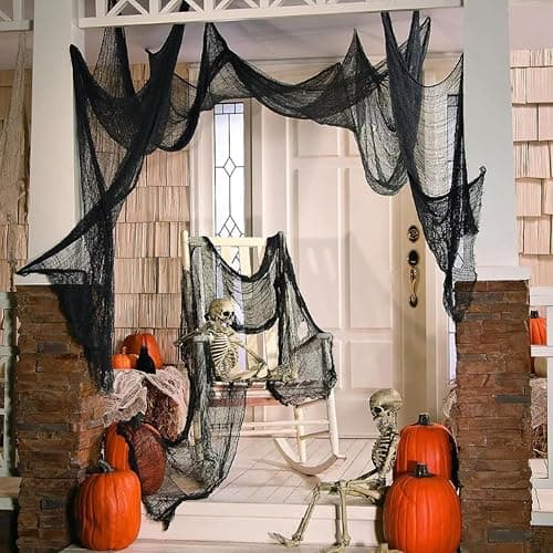 Yobbai 6 Pack Black Creepy Cloth - Halloween Decorations - 30x72 Inch Cotton Fabric - Spooky Fabric for Haunted House, Party, Outdoor or Indoor thumbnail 7