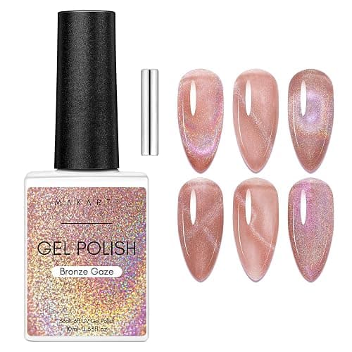 Makartt Cat Eye Gel Nail Polish: Universal Rainbow Holographic Gel Polish Bronze Gaze Sparkly Glitter Unique Magnetic Effect Nail Gels for DIY Nail Art UV LED Soak Off Manicure 10ml - Image 1