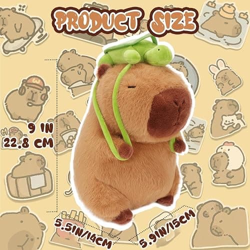 CHDBLOCK Capybara Plush Toy - 9 Inch Cute Capybara Stuffed Animal with Turtle Backpack, Kawaii Capibara Plushie for Kids and Adults - Capybara Baby - Small thumbnail 2