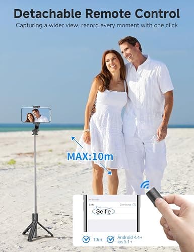 Portable Selfie Stick, 4 in 1 Extendable Phone Tripod Stand with Detachable Wireless Remote & Phone Holder 360° Rotating Mini Travel Tripod Compatible with iPhone 16/15/14/13 Pro/Android/Gopro thumbnail 3